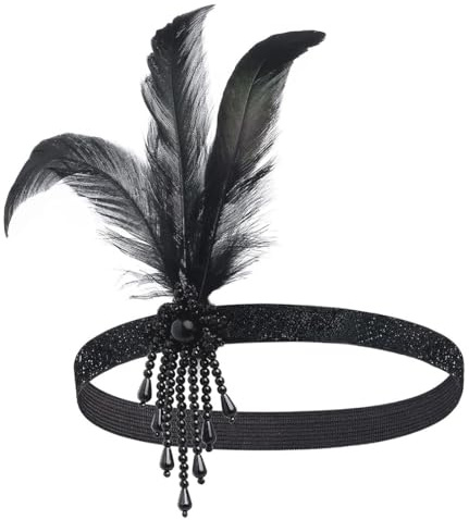 1920s Accessoires de Déguisement Headband Plume, Noir Années 1920 Coiffure Bandeau Mode Bling Strass Accessoires de Cheveux, pour Bal de Fin D'année Mariage Carnaval Cocktail fête Style Rétro