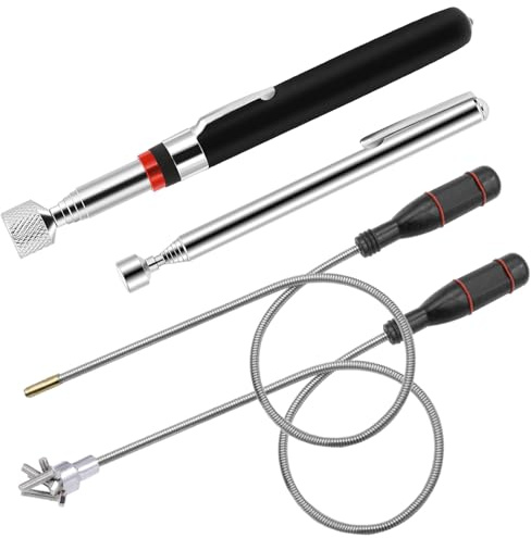 4 varillas magnéticas telescópicas, 60 cm, levantador magnético flexible, agarre de barra magnética, imán telescópico para recoger piezas pequeñas de objetos metálicos (3 kg, 5 kg, 15 libras)