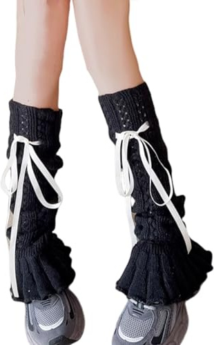 SherryDC Girl's Cute Knit Leg Warmers Kawaii Bowknot Ruffled Trim Knee High Leg Sleeve Socks Women