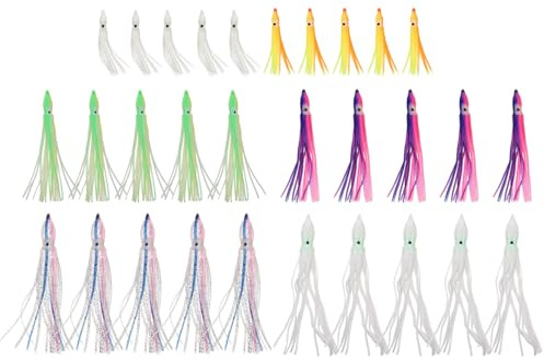 STOBAZA Lot de 30 Leurres De Pêche Artificiels De Poulpe 5cm-12cm, Appâts Artificiels pour Calmars en Eau Salée, Leurs Nageurs Réalistes pour Pêche en Mer Et Eau Douce