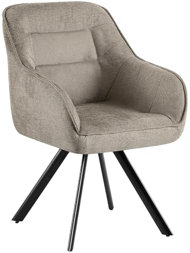 CLP Silla de Comedor Giratorio Pettuli, Silla con reposabrazos y Respaldo, Giratorio 180°, soporta hasta 150 kg, Color:Gris Pardo, Material:Tela