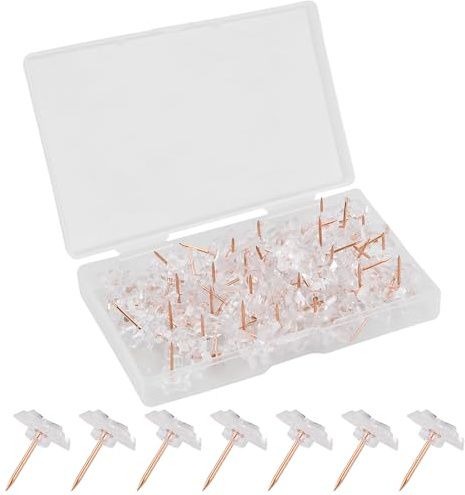 100 Punaises Étoile Transparentes, Punaises Tableau Liège, Punaise Murale Rose Gold avec Boîte de Rangement, Idéales pour École, Bureau et Maison
