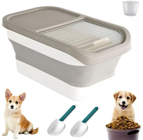 Genérico Almacenamiento de comida para perros, 12-15 kg, hermético, con tapa abatible, ruedas, caja de comida plegable para perros y gatos, contenedor de comida para perros con vaso medidor de hasta