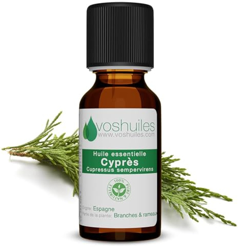 VOSHUILES - Huile Essentielle de Cyprès Frais et Citronné 10ml - 100% Pure et Naturelle - HEBBD - Utilisation en Massage - Diluer dans Huile Végétale - Parfum Citronné