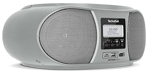 TechniSat DIGITRADIO 1990 - Stereo-Boombox mit DAB+/UKW-Radio und CD-Player (Bluetooth-Audiostreaming, Kopfhöreranschluss, USB, AUX in, Ladefunktion, Uhr, 2 x 1,5 Watt Ausgangsleistung) silber