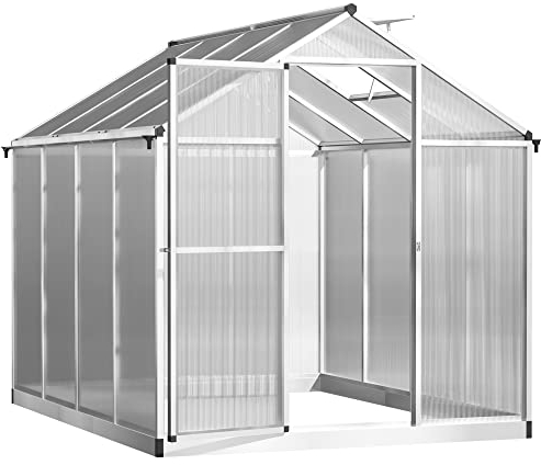 Outsunny Serre de Jardin Aluminium Polycarbonate 4,6 m² dim. 2,42L x 1,9l x 1,95H m Lucarne Porte loquet