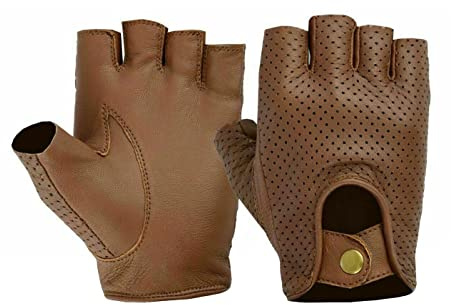Swift Wear Guantes de cuero para conducir sin dedos para hombre, para ciclismo, silla de ruedas, motocicleta, gimnasio (M, bronceado)