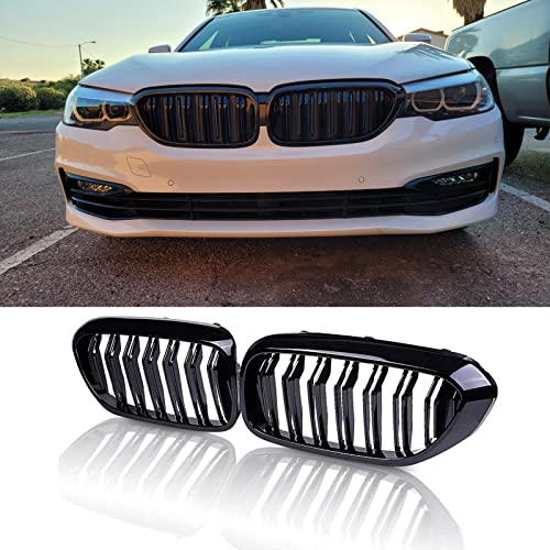G30 Nieren Schwarz Kühlergrill Streifen Passend für BMW 5er G30 G31 530I 540I 2017-2020 Grill Glanz Schwarz Doppelsteg Sport Kühlergrill