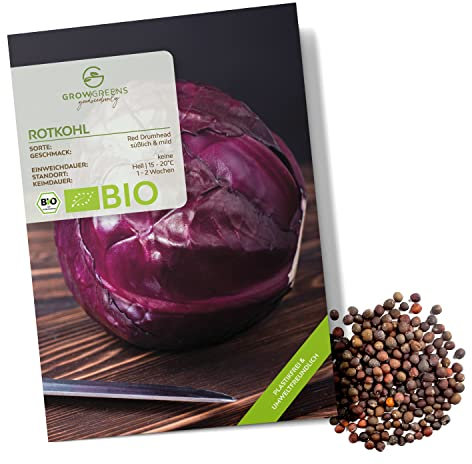 BIO Rotkohl Samen (Red Drumhead, 125 Korn) - Rotkohl Saatgut aus biologischem Anbau ideal für die Anzucht im Garten, Balkon oder Terrasse