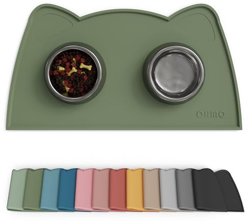 OHMO Piccole Tappetino Ciotola per Cani e Gatti in Silicone, Impermeabile Antiscivolo a Prova di Fuoriuscita per Cibo e Acqua, Facile da Pulire, 46x25 cm, Verde