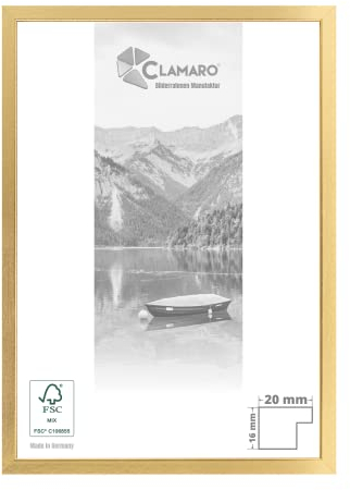 CLAMARO 'Collage 20' Bilderrahmen 70x140 handgefertigt nach Maß | Gold glänzend | Moderner 20 mm breiter Slim Design MDF Holzbilderrahmen inkl. Acrylglas, Rückwand und Aufhänger