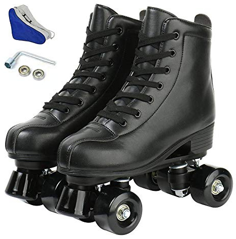 XUDREZ Roller Skates for Women, High Top PU Leather Classic Double-Row Roller Skates, Black, UK4.5