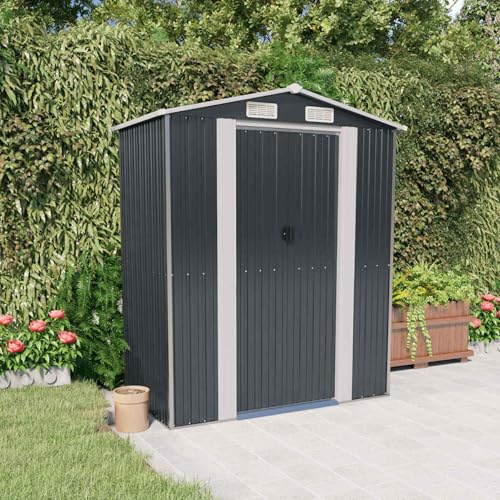 Homgoday Utrustningsskjul verktygshus trädgårdsskjul lagerskjul verktygsskjul sadeltak skjutdörr antracit 192 x 108 x 223 cm galvaniserat stål