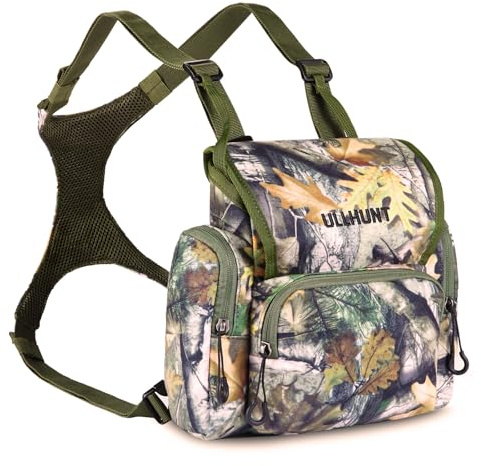 UIIHUNT Paquete de arnés para binoculares – Arnés ligero con bolsa de telémetro – Paquetes de pecho binoculares duraderos para caza y más – Arnés Bino sostiene telémetros, teléfonos, etc. (camuflaje