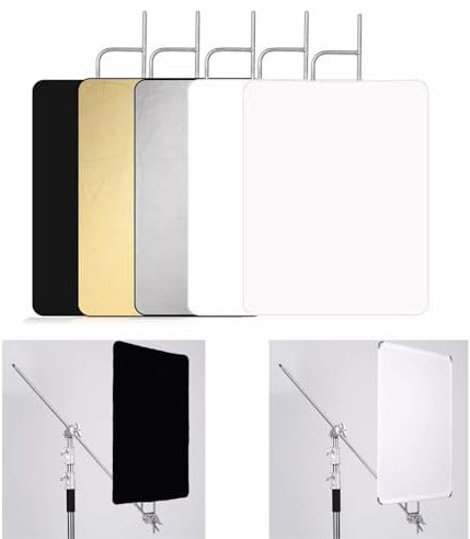 YUOCU 30x36/75x90cm Light Reflector Flag Panel Kit, 5-in-1 Diffusion Scrim Translucent/Gold/Silver/Black/White Lighting Diffuser, Stainless Steel Foldable Frame for Studio Portrait Photography