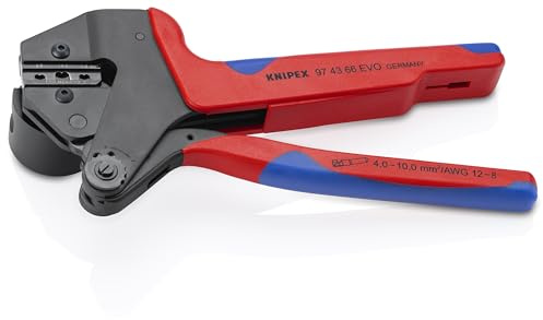 KNIPEX Crimp-Systemzange, Crimpzange, MC4-Stecker, für MC4 Evo 2, 4/6/10 mm², F-Crimp, auswechselbare Crimpeinsätze, PV-Stecker, 97 43 66 EVO