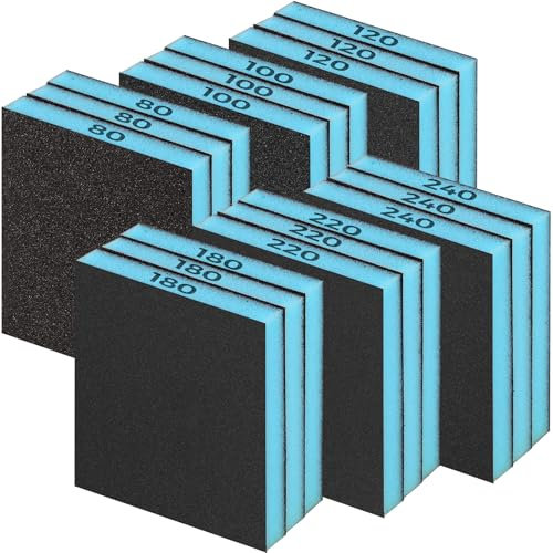 Sruhrak 18 Stück Weich Schleifschwamm, 80/100/120/180/220/240 Körnung Weiches Schleifblock Nass und Trocken Schleifschwämme Waschbar und Wiederverwendbare Schleifpads,DREI Stücke pro Partikelgröße