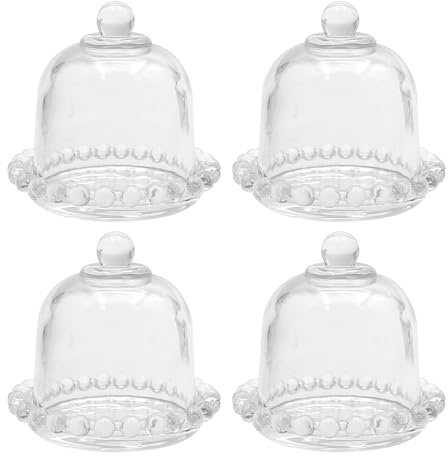 MDEOOSKY 4 PCS Mini Cake Domes Cookie Display Cake Holder Cake Stand Cake Plate Dome Cover Fruit Glass Cover Shield for Birthday Wedding Halloween Christmas