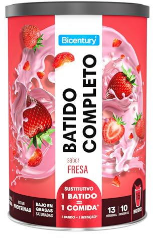 Bicentury Batido Completo Sustitutivo de Comida Sabor Fresa, Rico en Proteínas, Bajo en Grasas, Un batido equivale a una comida completa, 436 g, 16 raciones