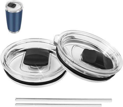 KXVXXV 2 Stück Ersatzdeckel für 20 oz Travel Tumbler Thermobecher Skinny Tumbler mit Magnetverschluss mit 2 Strohhalm, Transparent Ersatz Deckel für 10 oz Lowball