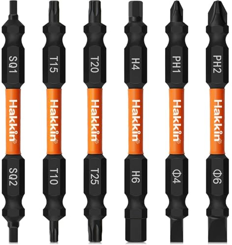 Hakkin 6 Stück Doppelend Schraubendreher Bit Set S2 Stahl Torx 75mm Bits Set Lang Roberston Vierkant Stern Bit 1/4 Spezial Bitsatz für Akkuschrauber PH2 PH1 SL6 SL4 SQ1 SQ2 T15 T20 T20 T25 H4 H6