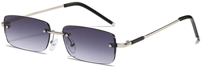 WDZAYXC Lunettes de soleil rectangulaires rétro sans monture pour femme et homme, monture en métal, différentes teintes, protection UV400, argenté/gris, Taille unique pour tous