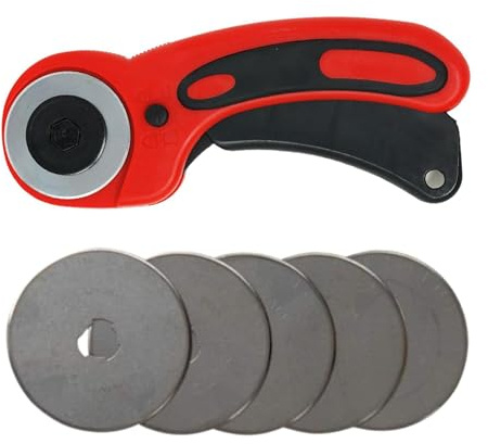 Dapetz ® Premium Rotary Cutter with 5pcs Blades 45mm – Sharp Rotary Cutter for Fabric, Fabric Rotary Cutter, Material Cutter Wheel, Fabric Cutter Wheel – Ideal for Sewing, Quilting & Craft Projects