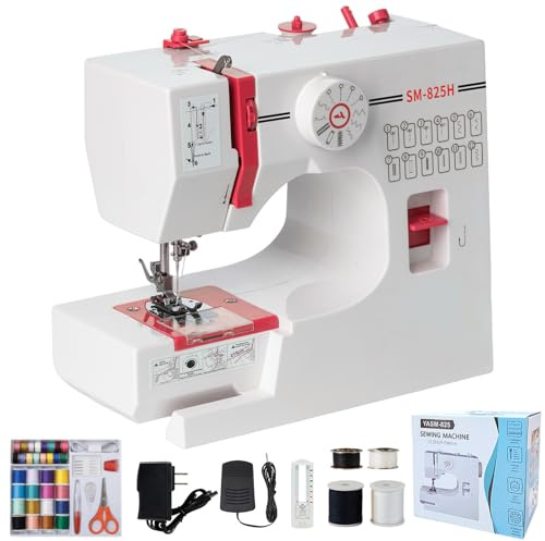 Máquina de Coser Portátil, 12 Puntadas Máquina Coser Pequeña para Principiantes y Niños, Fácil Uso con Luz LED, Mini Costura Electrica para Jeans, Sewing Machine con Pedal y Hilo Kit Rosso