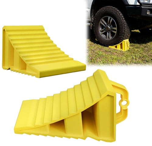 Froadp Radkeile 2er Set | Unterlegkeil Bremskeile für PKW, Anhänger, Wohnmobil | Sicherheits-Radstopper aus robustem PP Kunststoff | Tragbar Radvorleger mit Tragegriff | Gelb 20x12x11cm