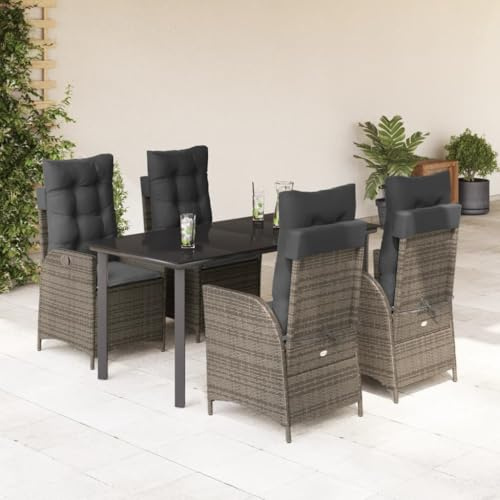 Frdhee Gruppo per panca angolare da giardino, 5 pezzi, con cuscino, grigio, in rattan sintetico, per terrazza, balcone, cortile