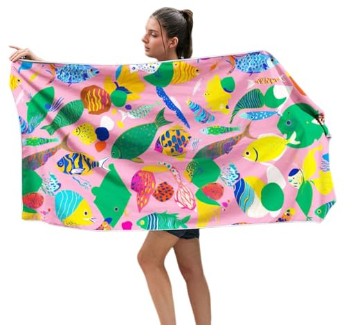 DEKKRYNFV Telo mare 80 x 190 cm ad asciugatura rapida con clip assorbente in microfibra asciugamano da bagno poncho per adulti nuoto viaggio asciugamano con magneti