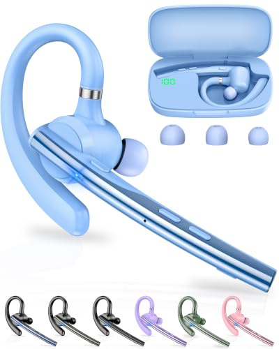 New Bee Auriculares Manos Libres Oreja Bluetooth con Doble Micrófono ENC Cancelación, Bluetooth V5.1 Auriculares Inalambricos Conexión de 2 Dispositivos 12hrs Talk Conducir/Oficina (Azul Ligero)