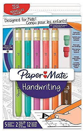 PaperMate Handwriting 5 Mechanical Pencils #2 1.3mm Lead 2 eraser refills 12 lead refills