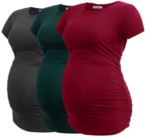 Smallshow Damen Umstandsmode Tops Seitlich Geraffte Schwangerschafts Umstandstop 3er Pack