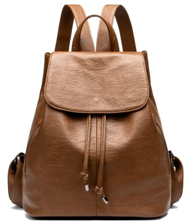 Damen Rucksack aus PU Leder, Lässig Tasche mit Kordelzug Diebstahlschutz Lederrucksack Klassisch, Elegant Backpack Leichte Wasserdicht Große Multipockets Mode Bag für Arbeit Schule Reise