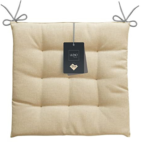LILENO HOME 6er Set Stuhlkissen Natur (40x40x4,5 cm) - Sitzkissen für Gartenstuhl, Küche oder Esszimmerstuhl - UV-beständige Indoor u. Outdoor Stuhlauflage als Stuhl Kissen (Laura OLF)