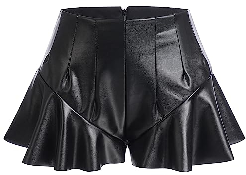 Ledershorts Damen Sexy Wetlook Lack und Leder Mini Lederrock Shorts Frauen Hotpants Festival Rave Techno Pole Dance Outfit Lara Croft Kostüm Halloween Karneval Party Faschingskostüme Schwarz 10 S