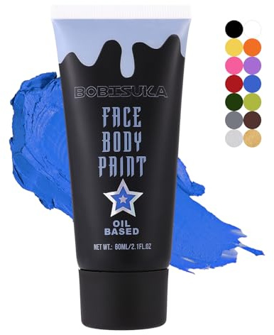 BOBISUKA Blue Face Body Paint, Oil-based Cream Painting Kit, Blendable Facepaint for Halloween Avatar Smurf Mystique Cosplay, Costume, Parties, Stage, Theater, SFX Special Effect Makeup（2.1 Fl.oz）