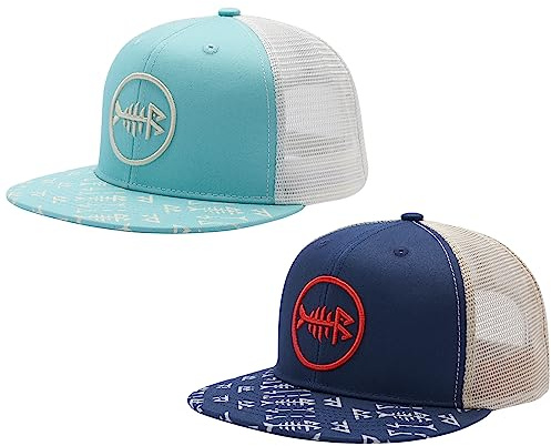 Bassdash Paquete de 2 Gorras de Camionero de ala Plana Ajustable Snapback Sombrero de Malla Trasera para Hombres Mujeres Pesca Caza