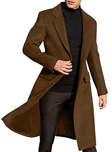 LOIJMK Trenchcoat herr lång höst vinter rock funky revers vindjacka mode modern vindjacka herr övergångsjacka rock tweed utomhusjacka ytterkläder för vardag elegant vinterrock cardigan