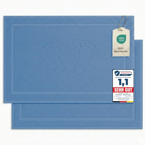 Komfortec 2er Badvorleger aus 100% Baumwolle, 800 GSM, Waschbar, Badematte, Badteppich, Saugfähig, Frottee, 50x80 cm, Hellblau