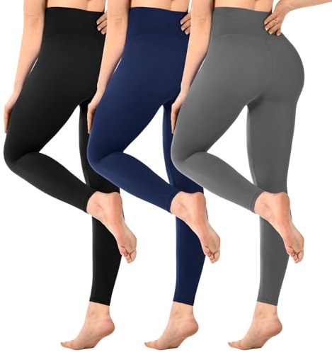 SINOPHANT 3-pack kvinnors hög midja ogenomskinliga svarta leggings för gym yoga sport