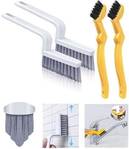SIGFYER 4 Stück Steife Borsten Fugenbürste Bad Fliesen, V-Form Fugenreiniger Bürste, Fugenbürsten, Fugen Bürste, Fugenreinigungsbürste, klein Reinigungsbürste