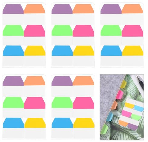 600 PCS Sticky Index Tabs, Writable Page Markers for Books, Notes, Planners and Study, 6 Colours, Self-Adhesive Repositionable Book Tabs, 5 Pack
