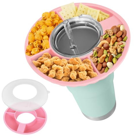 Minicoco Stanley Snack Tray 40 oz Thermos Bowl With Dust Proof Lid - Cup Holder and Food Flask Accessories (Pink)