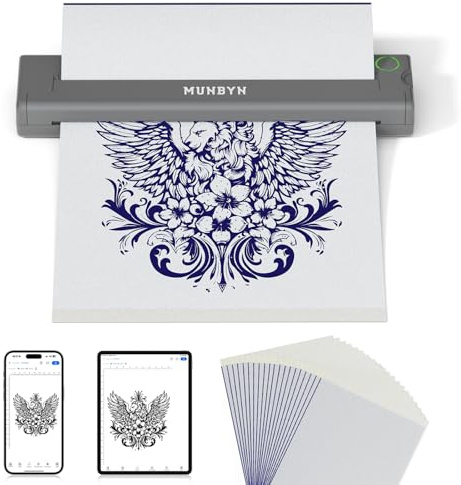 MUNBYN Thermocopieur Tatouage Bluetooth ITP05, 20 Feuilles Papier Transfert Imprimante, Imprimante Stencil Tatouage, Transfert Tatouage Machine Copieur pour iOS Android et Mac, Gris