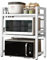 3-Tier Expandable Microwave Oven Rack, Height Adjustable Carbon Steel Expandable Microwave Shelf Stand with 6 Hooks, Kitchen Shelf Organizer for Pots Pans Rice Cooker Toaster (White, 3-Tiers)
