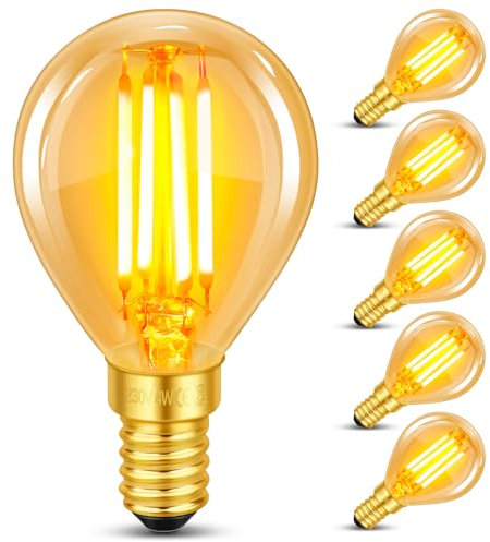 Ampoule E14 Filament LED Vintage 4W, Equivalent 40W Incandescence, Verre Ambré Blanc Chaud 2200K, G45 Golf Filament Rétro, 400LM, AC 220V, Non-Dimmable, Décorative pour Restaurant Café Bar, Lot de 6