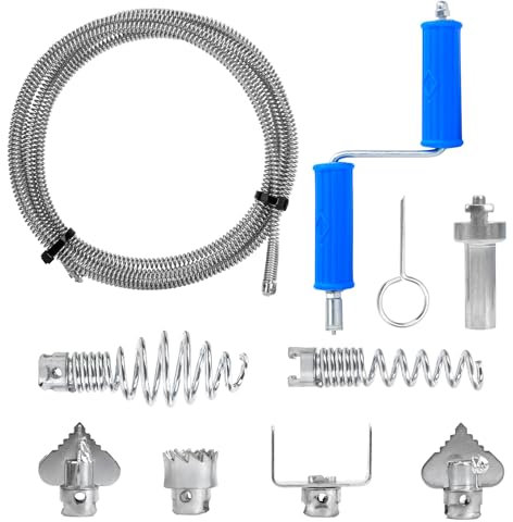 GoldOars Rohrreinigungsspirale 5M ø12MM mit 6 Stück Abflussreiniger Schneidkopf Abflussspirale Rohrreinigung mit Elektrischen/Manuellen Adaptern für Toiletten Waschbecken Kanal