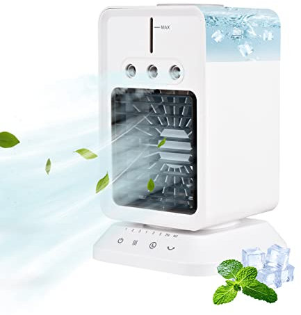 Portable Air Conditioner, Mini Air Cooler Fan, USB Evaporative Cooling Humidifier with 3 Wind Speeds for Home Office Bedroom Outdoor Camping Use